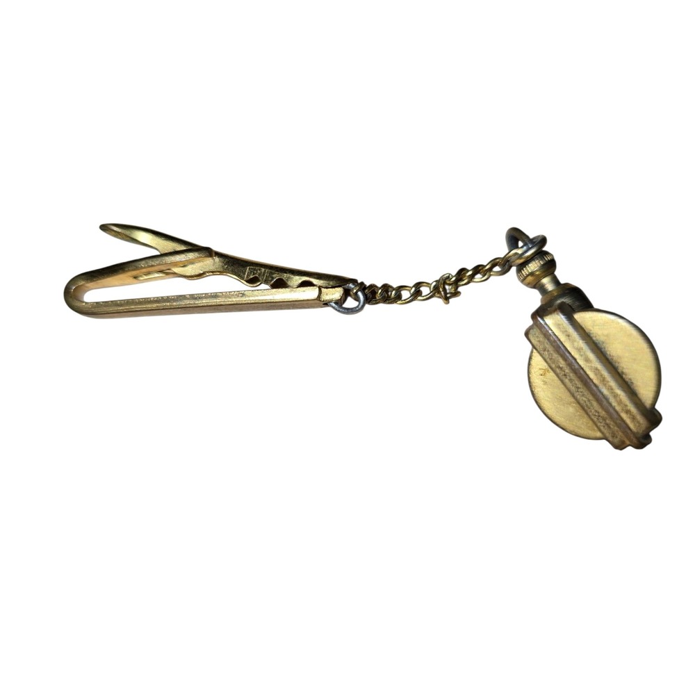 Hickok‎ Tie Clip Bar Chain Pocket Watch Style Gold Tone Vintage Mens Accessory